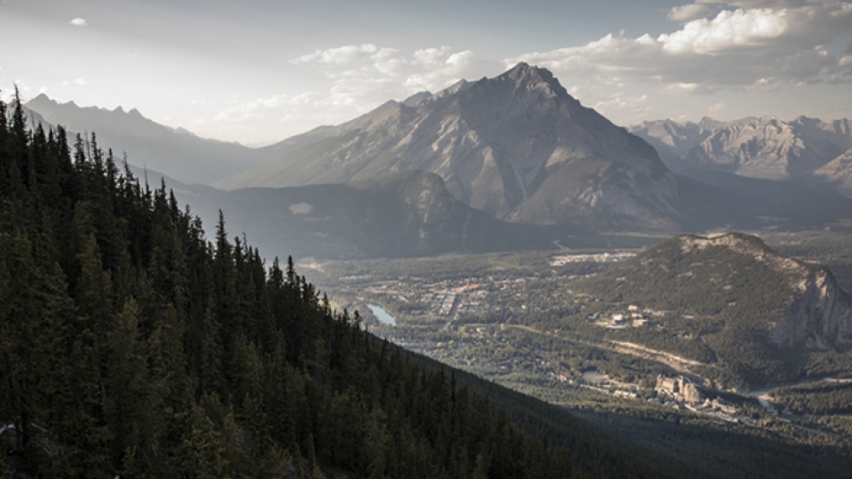 The dramatic landscape of Banff, Alberta, as seen from Sulphur Mountain.