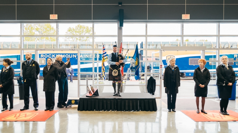 Our bagpiper and Vancouver station team.