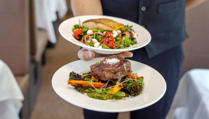 High-end, gourmet meal served onboard Rocky Mountaineer